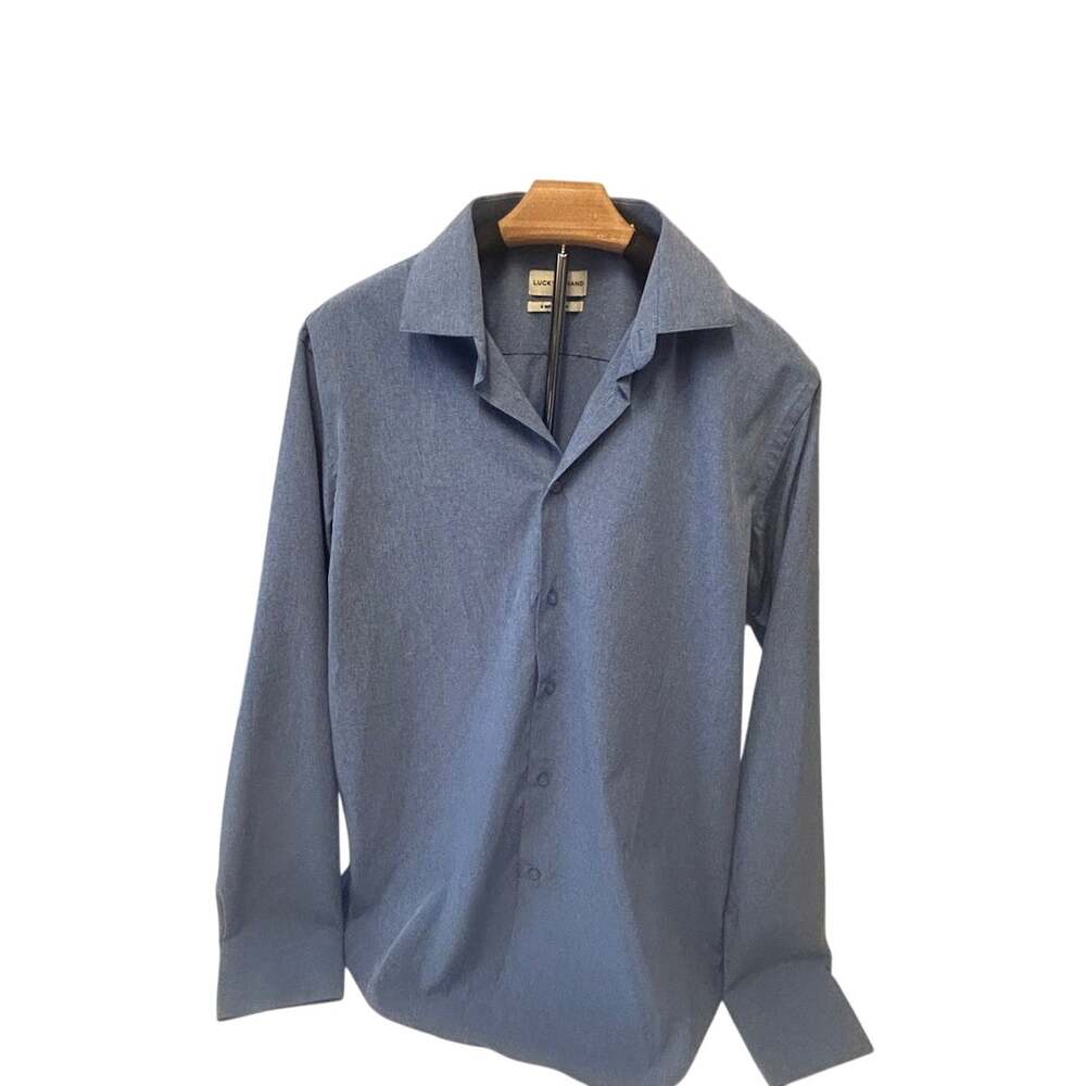 Lucky Brand Slim fit 4 Way Stretch sz M 15-15-1/2 34/35 Heathered Gray-Blue